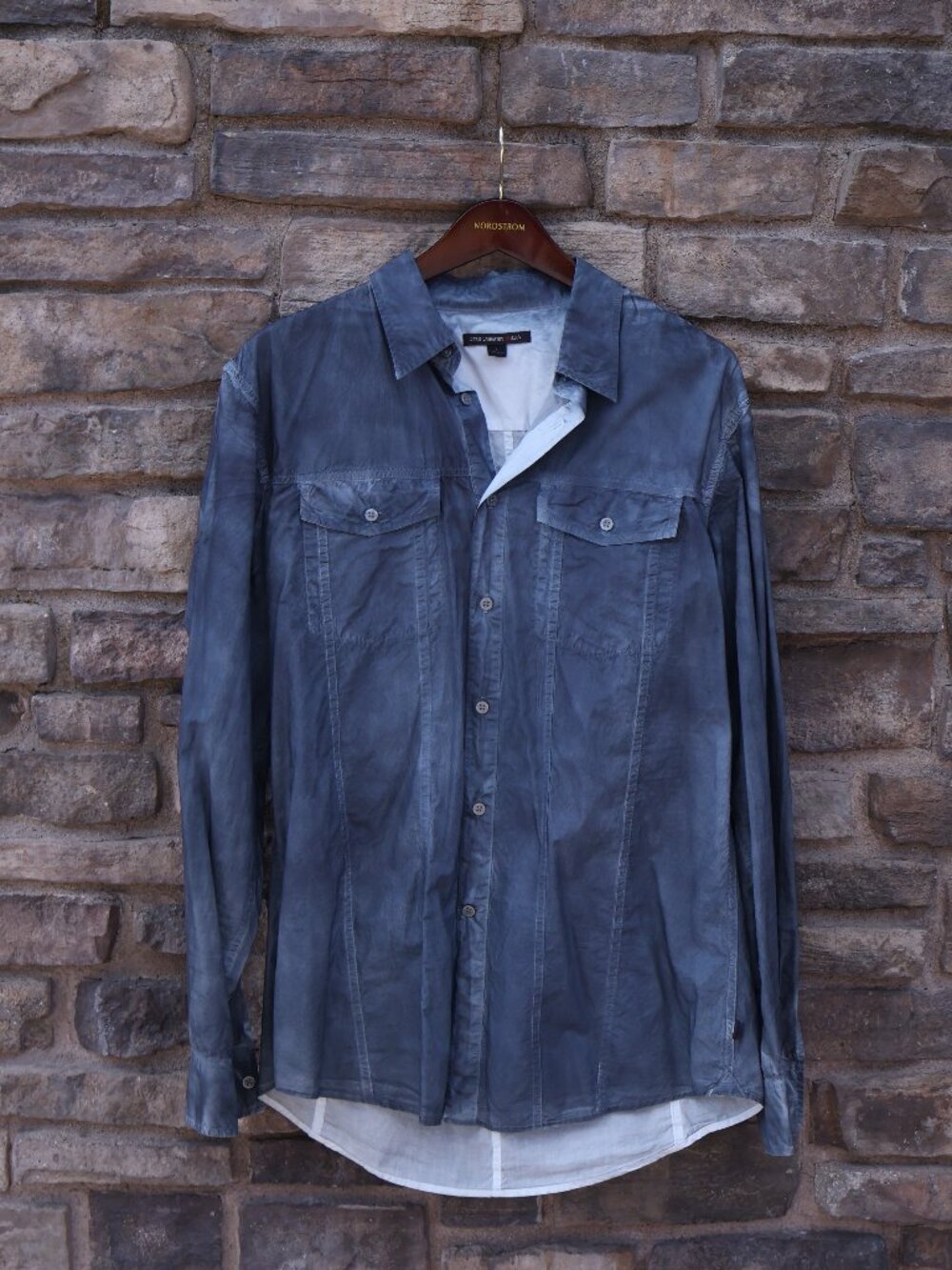 John Varvatos USA Men’s Blue Ombré Utility Shirt Large